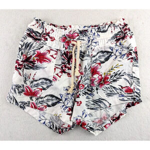 Cali 1850 sz S Linen Blend Shorts multi color floral print elastic waist 0860